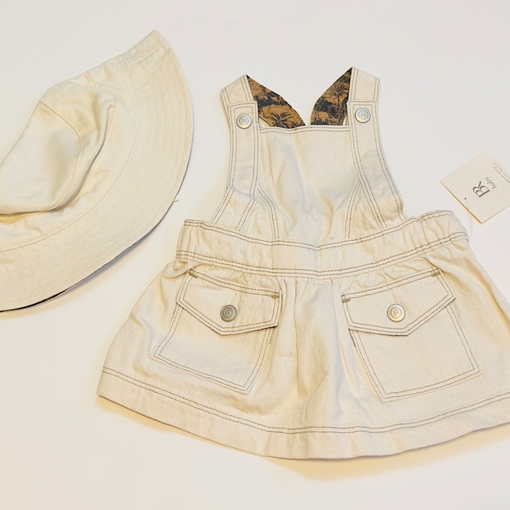 DENIM PINAFORE DRESS FOR BABY + REVERSIBLE BUCKET HAT FOR BABY + TODDLER - SET